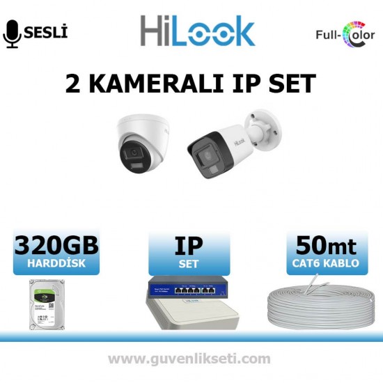 Hilook 2MP gece renkli sesli IP kamera seti dome bullet NVR sistemi